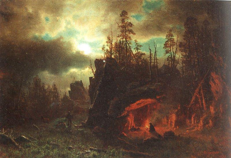 Bierstadt, Albert The Trappers' Camp Sweden oil painting art